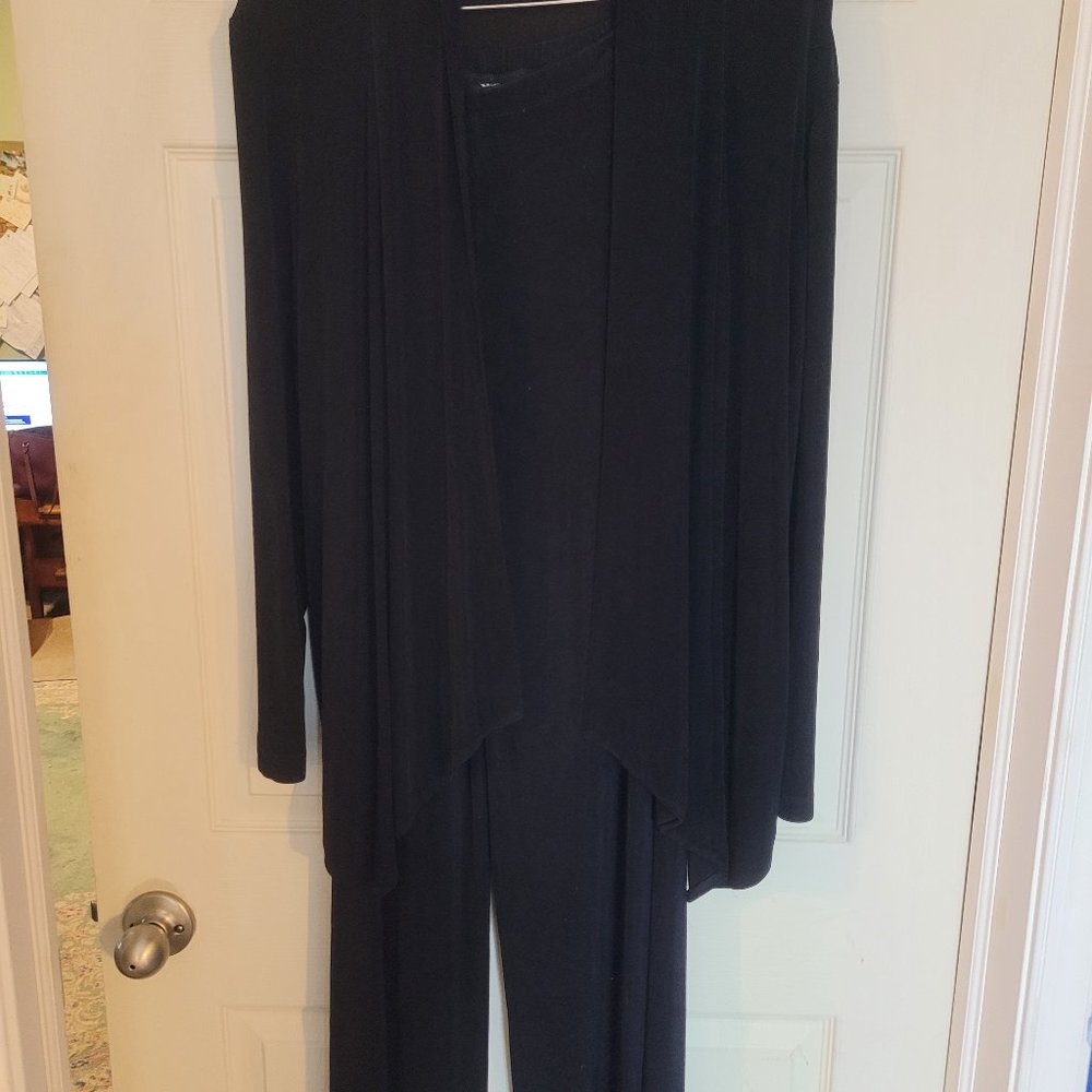 Chico's Travelers 2 pc set Cardigan Jacket + Wide Leg Pants Size 2 (L/12) Black